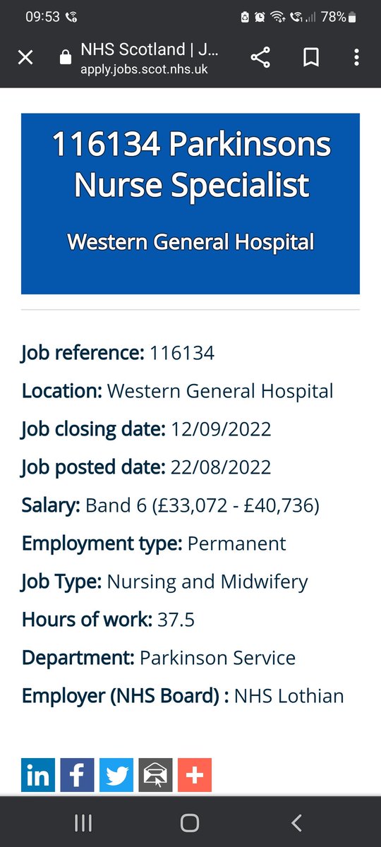 VictoriaCosgro5's tweet photo. Amazing opportunity to join our specialist Parkinsons Nurse Service, get in touch for more information! @WghLothian @GeraldineMars11 @ParkinsonsTeam https://t.co/IrS0RuoSR3