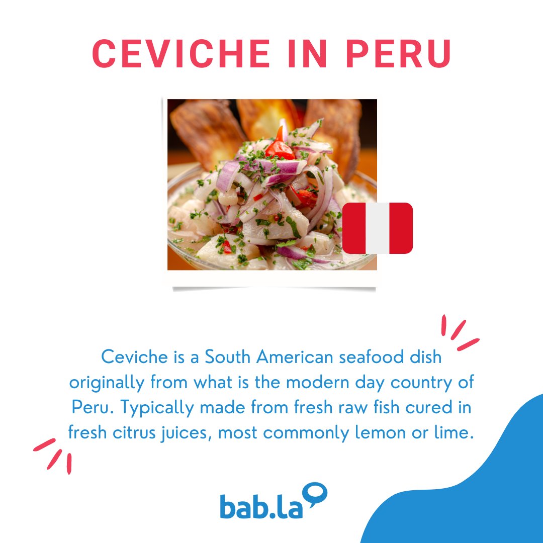 CEVICHE IN PERU 🇵🇪 
Have you tried it? Do you like it? 😋
Improve your world culture with us 👉 en.bab.la/living-abroad/

#foodies #food #typicalfood #cevicheperu #peru #ceviche