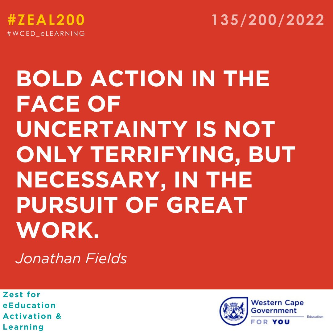 WCED_eCulture's tweet photo. #ZEAL200
Zest for eEducation Activation & Learning
Today marks DAY 135/200/2022
Remember:
"Whatever you choose to do, do it with Z.E.A.L"
Share your thoughts and experiences in the comments.
Don't forget to follow our hashtag!
#WCEDeLearning #elearning #wced https://t.co/DQbBKXqQJb