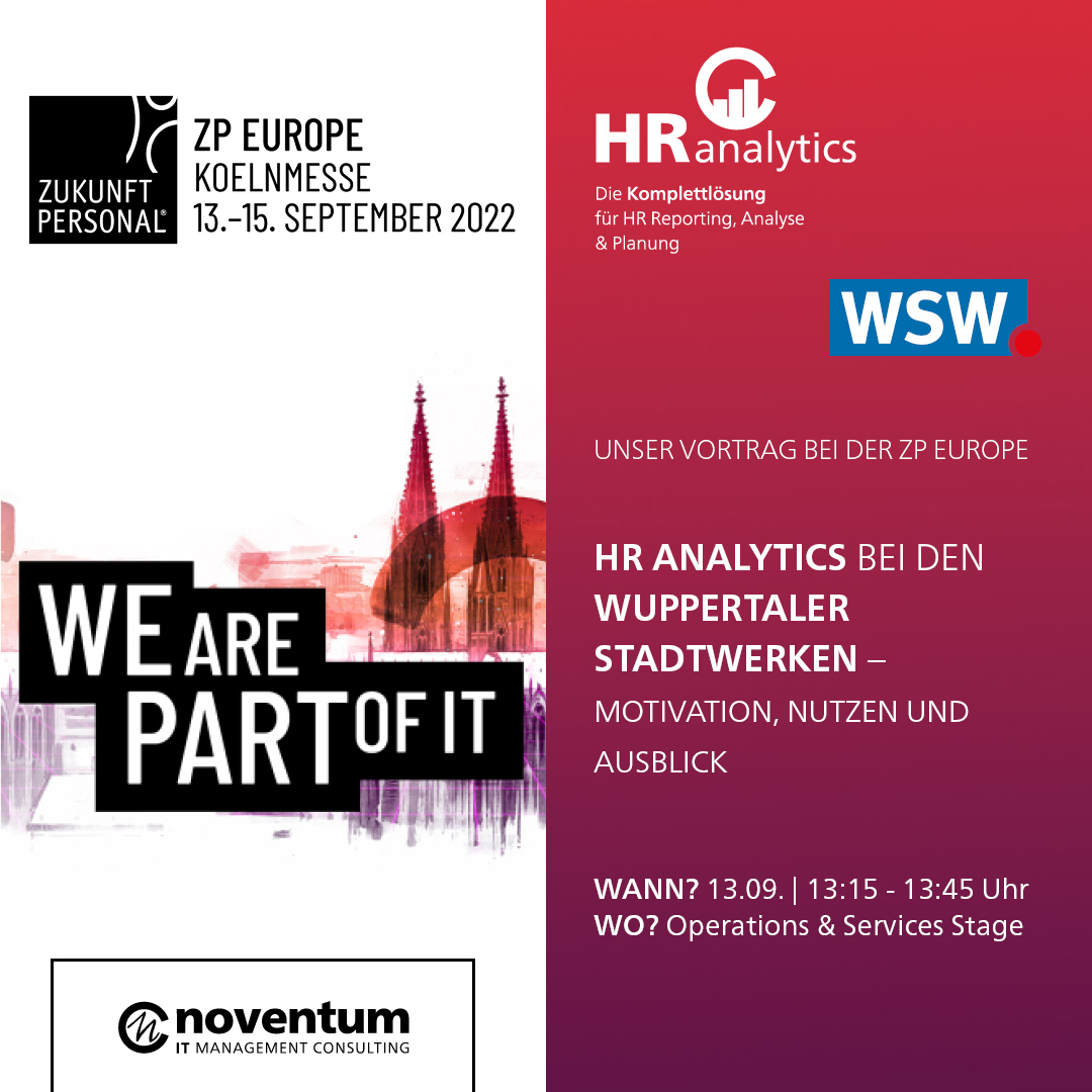 „HR Analytics bei den Wuppertaler Stadtwerken – Motivation, Nutzen und Ausblick“ - Ein Einblick in den Ausbau Ihrer HR-Reporting Architektur und Prozesse. Vortrag: 13.09.2022 // 13:15 Uhr // Operations &amp; Services Stage | Unser Stand: A.21, Halle 4.2
 #HRAnalytics #HRPlanning