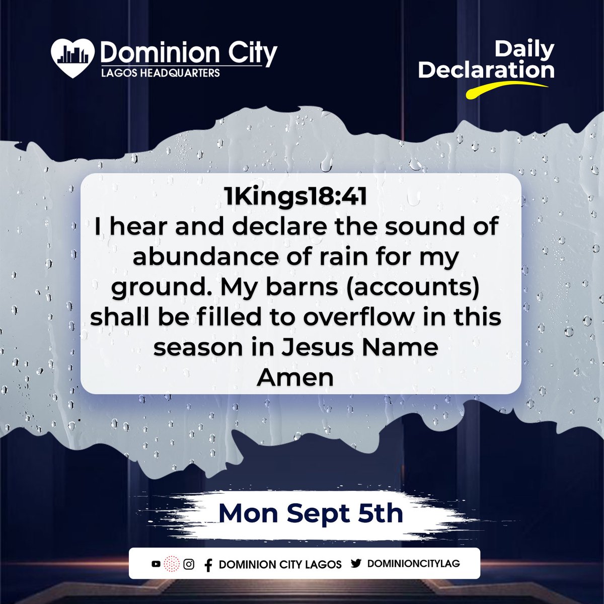 dominioncitylag's tweet photo. Your account is filled with overflow this season in Jesus Name.
#DominionCity
#DCLagosHQ
#DailyDeclarations
#DCDeclares https://t.co/fKKq0ong4W