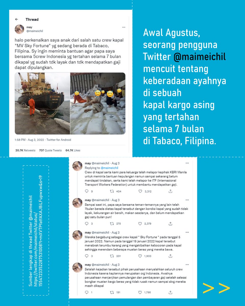 BeforeYouEatID's tweet photo. Perbudakan ABK Indonesia bukan hanya terjadi di kapal ikan? 😢
.
Sepanjang tahun 2013-2021 saja, Serikat Buruh Migran Indonesia (SBMI) sudah menerima 634 aduan kasus ABK perikanan migran. Ini bukanlah angka yang sedikit. https://t.co/2EcG1lrIyG
