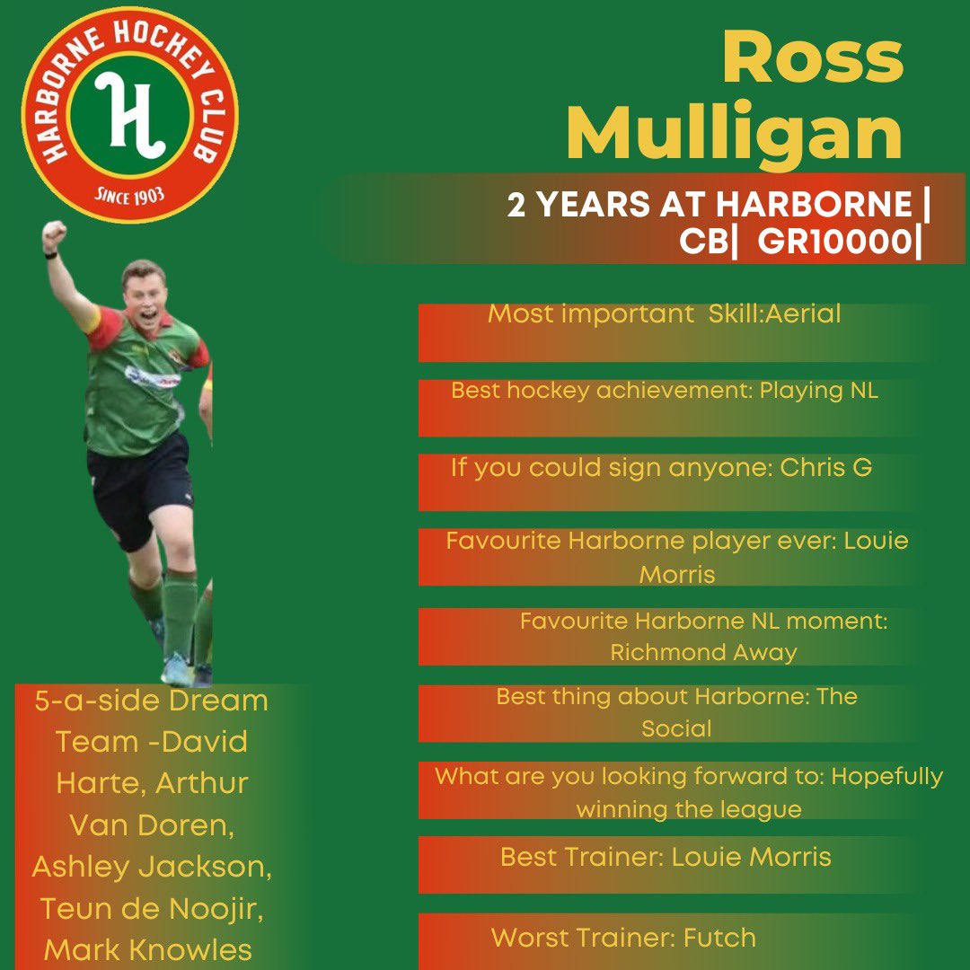 HarborneHC's tweet photo. Today’s profile is one of our defenders. We think he went to Loughborough although he’s never mentioned it, loves a reckless tackle (don’t we all) and his social media hype team (Scott) is on point. It’s Ross Mulligan! @RMullerz #hhcm1 #bleedgreen https://t.co/A8AwvdZAg8