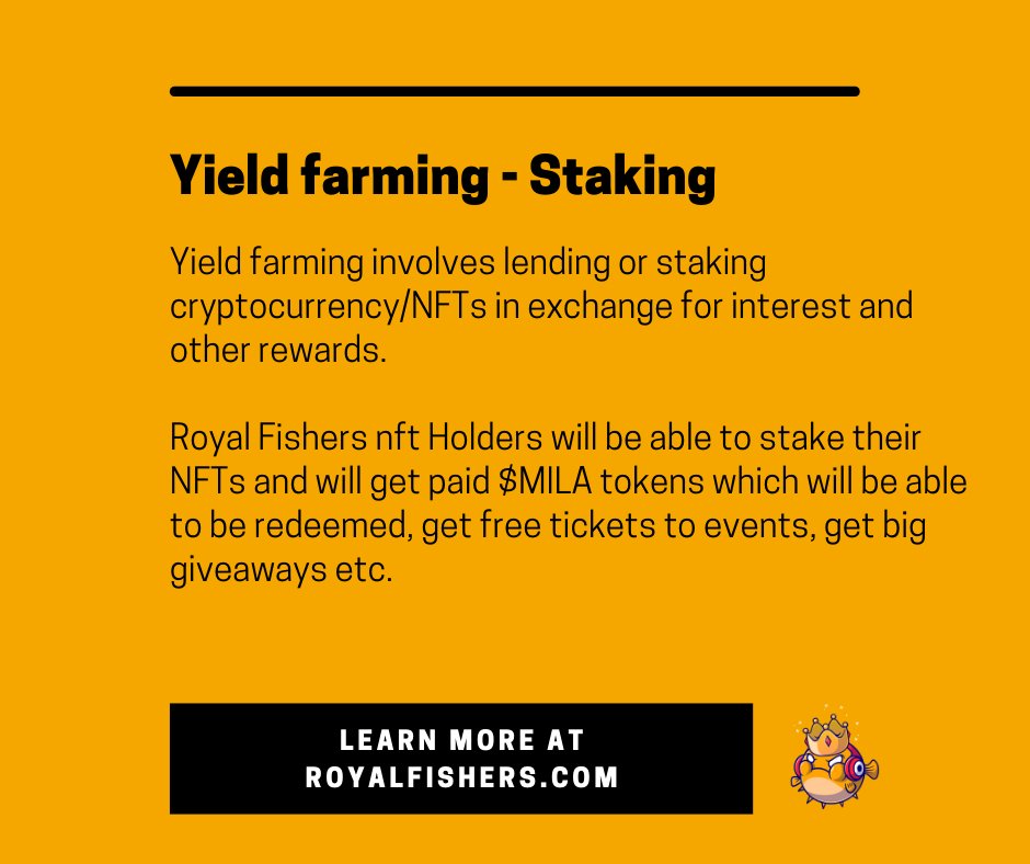 RoyalFishers's tweet photo. Royal Fishers Holders will be able to stake their NFTs and will get paid $MILA tokens, get free tickets to events around, and big giveaways.
#SolanaNFT #NFTdrops #royalfishersnft https://t.co/47wnsWerdx