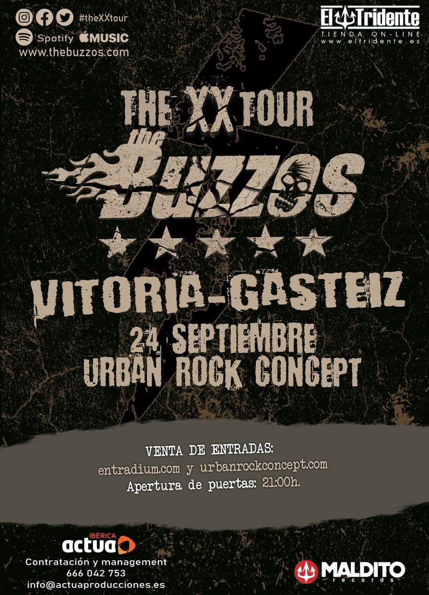 <a href="/thebuzzos/">The Buzzos ⚡</a> en VITORIA sábado 24 septiembre. Entradas aquí: entradium.com/es/events/the-… #urbanrockconcept