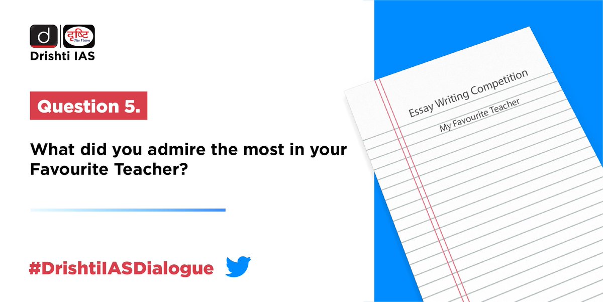 drishtiiaseng's tweet photo. What did you admire the most in your Favourite Teacher? 
 
@DevelopIndiaFo1 @TeachForIndia @ThinkSharpFound @dhimanritehere  @AyushIfs @AbhiSinghIRS @lather_rinku @PulkitSinghIAS 

#DrishtiIASDialogue #TeachersDay #DrishtiIAS https://t.co/gvwzRsAoXC