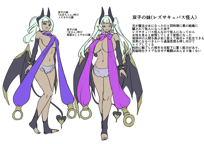 兄(魔法少女)vs妹(レズサキュバス怪人)の漫画を冬コミに描きたいなあと思っている構想です 