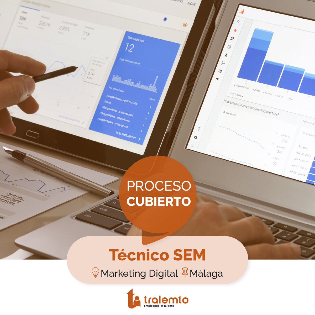 Informaros que hemos cubierto con éxito los puestos de #Social #Media y #Técnico #SEM para dos #Agencias de #Marketing #Digital para #Málaga.
Nos alegramos mucho por las personas seleccionadas y agradecemos enormemente a todas las personas por su participación.