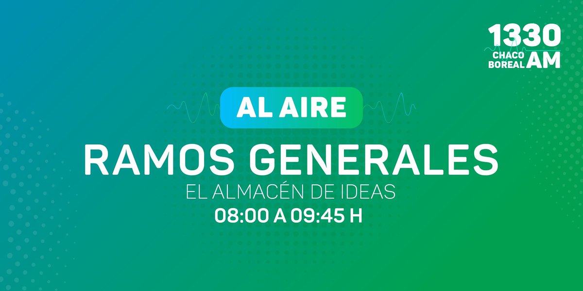 1330am's tweet photo. Arranca #RamosGenerales con la conducción de @Hugobie 🎙 hasta las 09:45 h.
👉🏻 Un espacio para tratar los temas más variados con la profundidad que se merecen.
#RadiosPy #Noticias #Información #Paraguay https://t.co/jJFVJdfJrJ