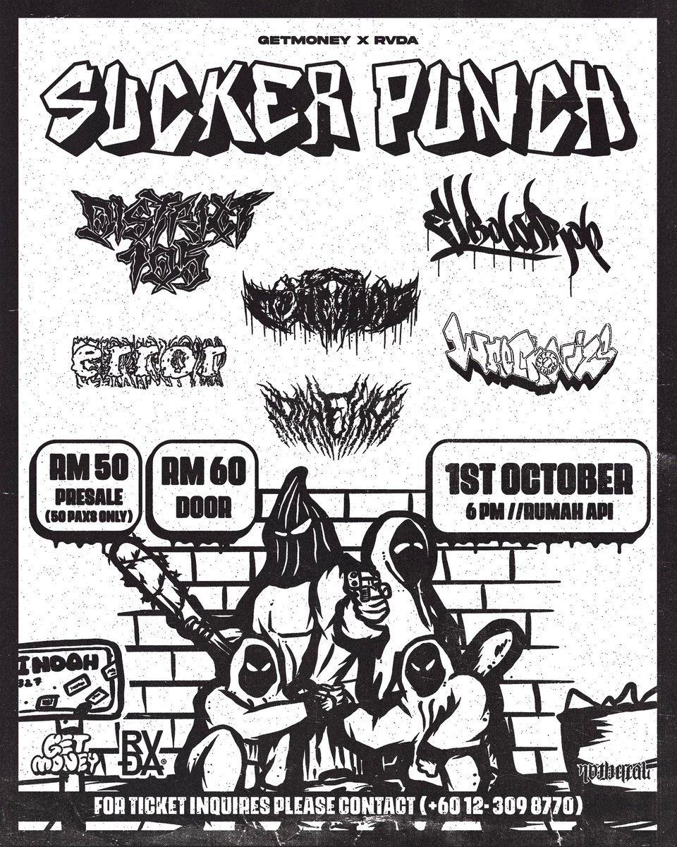 danellaslam's tweet photo. Greetings slam heads! We will be performing at Sucker Punch this coming 1st October 2022 with our brothers from Malaysia, Singapore & Vietnam! ⛏️⛏️⛏️
@District105SG
#moneybag1327
#elbowdrop
@errorhc
@wreckonizehc
#westcoastslam #mbdl
#suckerpunch #rumahapi https://t.co/SYyzAbByEQ