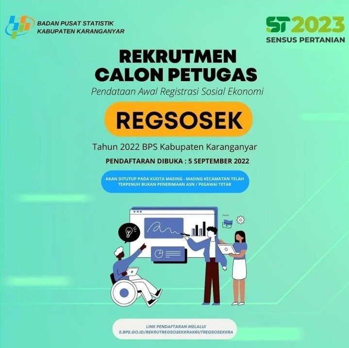 karanganyarkab's tweet photo. #Repost IG @bps_karanganyar .
• • • • • •
Halo #SahabatData, siapa yang nungguin pengumuman rekrutmen petugas Regsosek?
Ini #Statmin kasih infonya ya... https://t.co/qOvNmbX4ZE