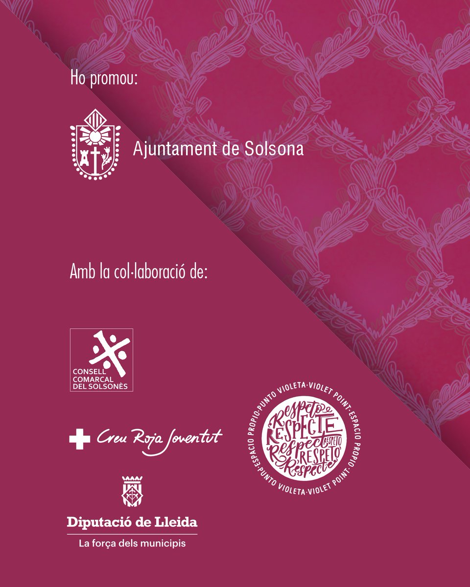 Solsona_cat's tweet photo. 🟣 Als concerts joves de la #FMSolsona2022 hi haurà un #PuntLila per informar, orientació o acompanyar les persones que pateixin algun tipus d'agressió sexual o LGBTIfòbica
📆 Dj. 8, a la sala pol.
📆 Ds. 10, a la pl. del Camp
#Solsona https://t.co/9sj0CdO4zY