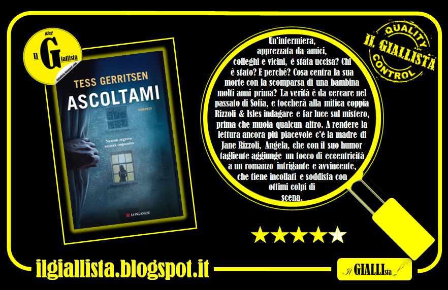 GiallistaIl's tweet photo. #RecensioneFlash su #IlGiallista:
#Ascoltami di @tessgerritsen, edito da @LibriLonganesi. #RizzoliIsles 
https://t.co/OlQtFDUp8n https://t.co/nNNqtep4R7