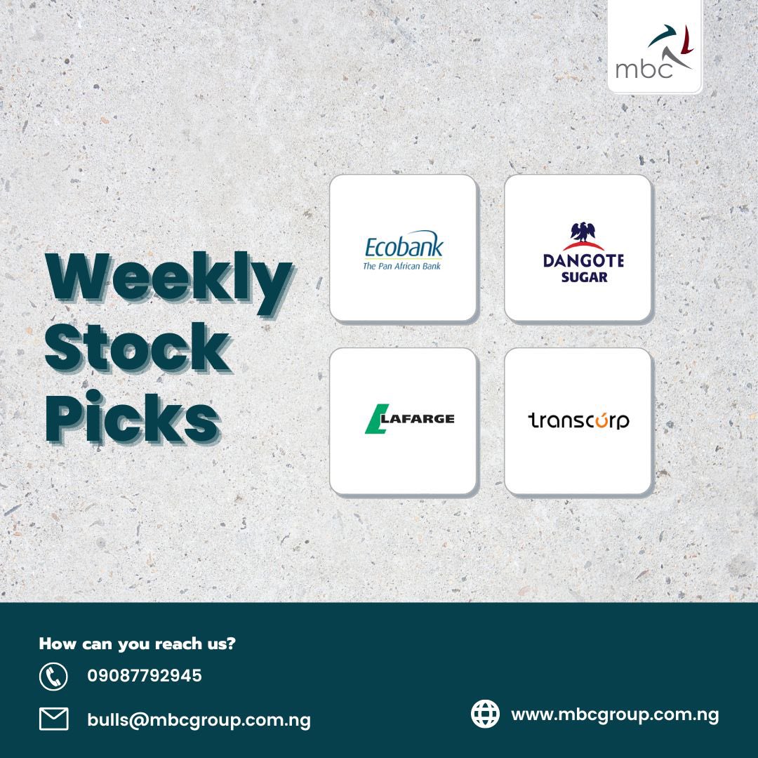 MBCNigeria's tweet photo. Here are this week’s stock recommendations…
Get detailed weekly report, directly to your mailbox.
To subscribe, simply send us a DM.
#mbcsecurities #investnow #investinnigeria #buynairatogrowthenaira #weeklystockrecommendation https://t.co/8etKRHzUKX