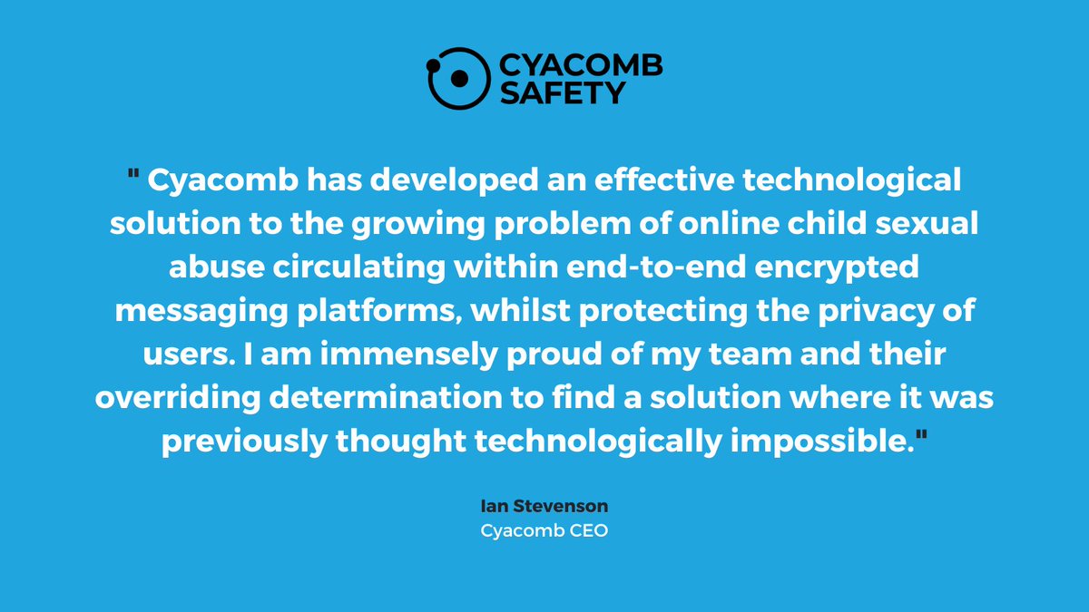 Today we’re excited and proud to launch #CyacombSafety, our new game-changing ‘first line of defence’ #onlinesafety software to combat child sexual abuse in end-to-end encrypted messaging apps, whilst protecting user #privacy. Read more here: bit.ly/3CYy2yJ