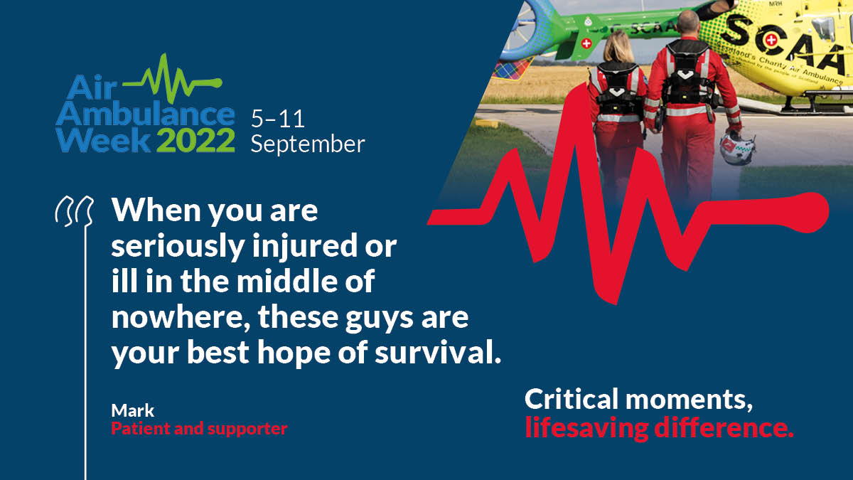 SCAA (@scotairamb) on Twitter photo Air Ambulance Week takes off across the UK today, aiming to raise awareness and funds for the life-saving work of air ambulance charities. Every day we act in critical moments to deliver life-saving care.
#AAW22 #CriticalMomentsLifesavingDifference Air Ambulance Week takes off across the UK today, aiming to raise awareness and funds for the life-saving work of air ambulance charities. Every day we act in critical moments to deliver life-saving care.
#AAW22 #CriticalMomentsLifesavingDifference