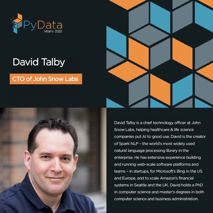 davidtalby's tweet photo. Join me and many more of amazing speakers at @PyData Miami
Join us on Sep 22! Tickets: https://t.co/DFz0bL9eDV
#datasceince #datascientists #pydata #pydatamiami #datascientistsmiami #datascientistjobs #dataanalytics https://t.co/zScyQjOkZe