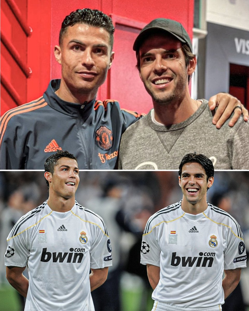 ESPNFC's tweet photo. Ronaldo and Kaka reunited at Old Trafford 🥺 https://t.co/0DEznBY7lD