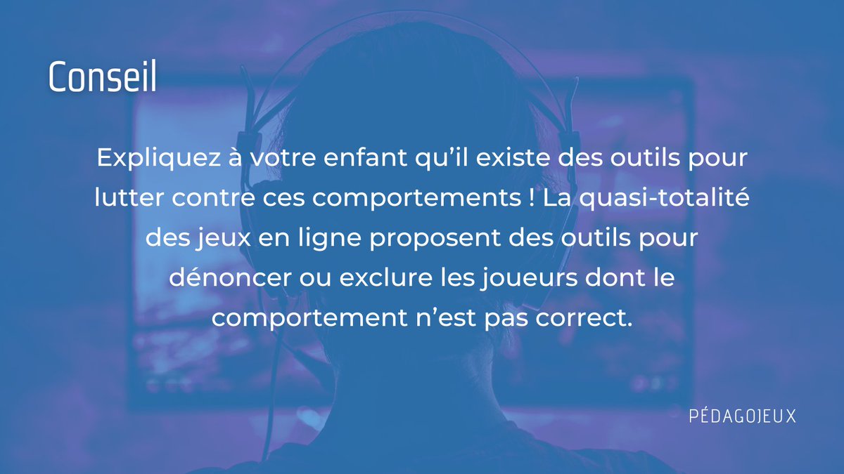 pedagojeux_fr's tweet photo. Votre enfant se retrouve face un à comportement toxique d’un autre joueur en jouant en ligne à son jeu vidéo ?  
#conseil #JeuxVidéo https://t.co/OCBqZbvAT1