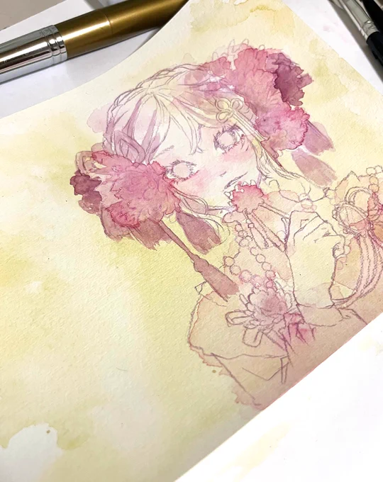 透明水彩で画材遊び中#お絵描き #イラスト 