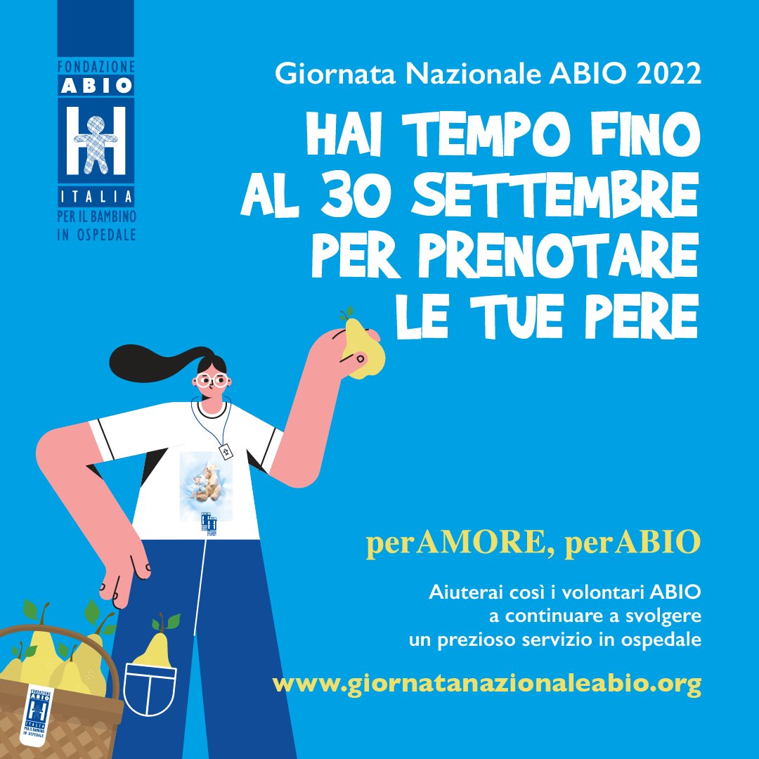 Da oggi e fino al 30 settembre puoi ordinare una o più confezioni di pere 🍐e aiutarci a continuare a prenderci cura dei bambini in ospedale e delle loro famiglie in tutta Italia! 
giornatanazionaleabio.org/prenota/ere tutto il Movimento ABIO.
#GN #orgoglioABIO #perAmore #perABIO #sPERAconABIO