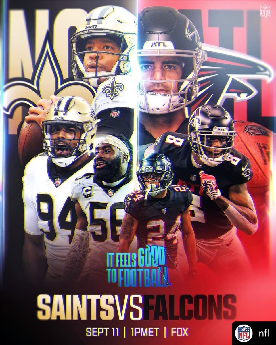 NOSdk's tweet photo. På søndag kl. 19:00 spiller New Orleans #Saints mod Atlanta #Falcons. Det er officielt kickoff uge og #NFL sæsonen står for døren. Giv os et #WhoDat hvis du er klar til sæsonstart.
#NOSdk #Saintsdk #Falconsdk #NFLdk https://t.co/oBEItbzsq2