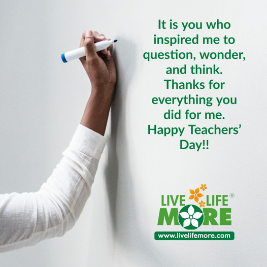 LiveLifeMoreTM's tweet photo. "A teacher is someone who nourishes the souls of the students for a lifetime. "
Happy Teacher's Day to all the teachers! 🙏🙏🙏
#HappyTeachersDay #teacherday #healthtips #DrSandeepJassal #DtPallaviJassal #livelifemore https://t.co/ASPB4uNdms