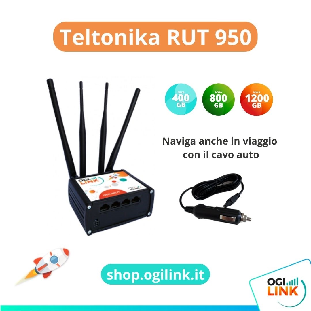 OGILink's tweet image. Con il router Teltonika RUT 950 puoi navigare in velocità LTE 4G da qualsiasi luogo, sfruttando la copertura Vodafone e WindTre. 
✅Il servizio è attivo in tutta Europa: puoi configurarlo in base alle tue esigenze in completa autonomia. 
Scopri di più: ogilink.it