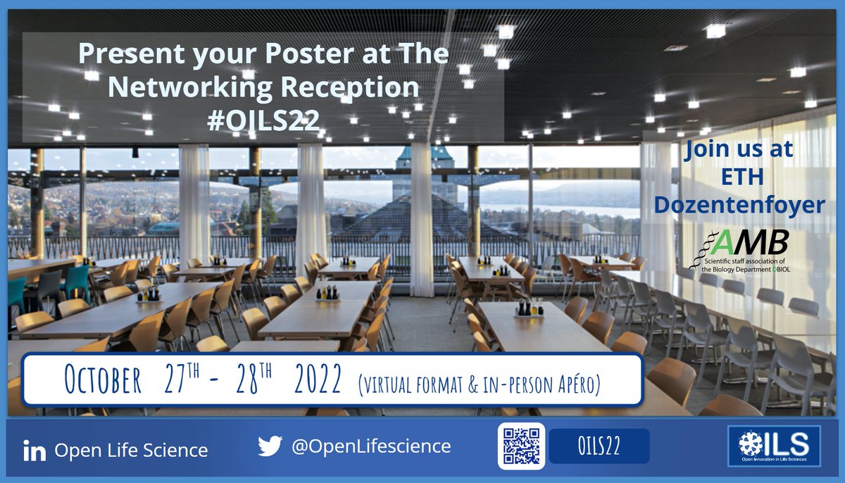 OpenLifeScience's tweet photo. ‼️💡Do you have an exciting idea? Present it at #OILS22 Poster Session! Submit your abstract and discuss your ideas with a graphic poster at the Networking Reception organized together with @BioAlumniETHZ on October 27th 2022 at a marvelous location at ETH Dozentenfoyer. https://t.co/RqLGQC9ysT