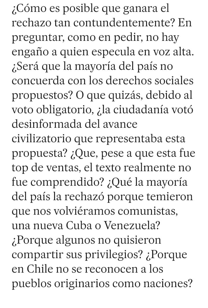 ximeneja's tweet photo. Que hayamos perdido la oportunidad de cambiar la Constitución que nos dejó Pinochet  tiene mucho que ver cn el neoliberalismo q hemos mamado 50 años. Hemos hecho d la insolidaridad nuestro modus operandi nacional. La historia no es lineal e irremediable. Queda la esperanza #Chile https://t.co/fEGdqSBBT6
