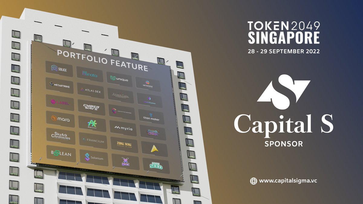 CapitalSigmaVC's tweet photo. If you're in Singapore from 28-29 September, catch us at @TOKEN2049 event as we represent our portfolio companies at Asia's event of the year!

Follow &amp; retweet this to win US$1999 worth of prizes...

- TOKEN2049 Happy Bird Ticket 🎫
- 2D1N Stay at Hotel JW Marriot, Singapore ⭐️ https://t.co/ajKswO8e6y