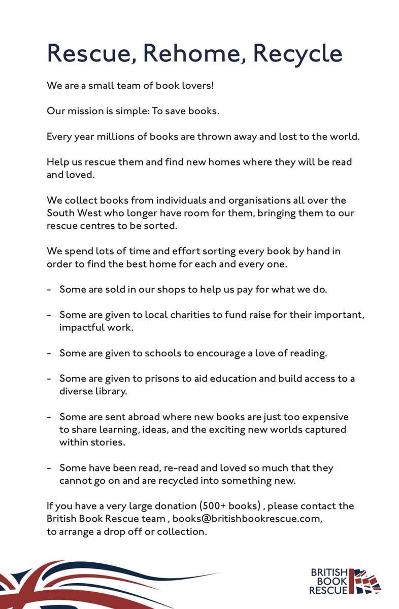 bbookrescue's tweet photo. Our mission is simple: we save books. 📚

Visit our website for more information https://t.co/vk6eoYtqD4 https://t.co/aPb8Yy6R6s