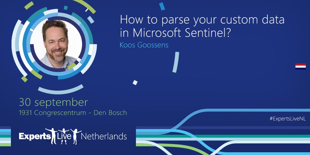 ExpertsLiveNL's tweet photo. @KoosGoossens zorgt ervoor dat jouw Sentinel skills geupgrade worden voorbij de out-of-de-box data connectoren en laat je zien hoe je custom data eenvoudig kunt "parsen" naar Sentinel. 

#ExpertsLiveNL #ExpertsLive #Learn #CommunityPower #Microsoft https://t.co/XuQaUDVxpR