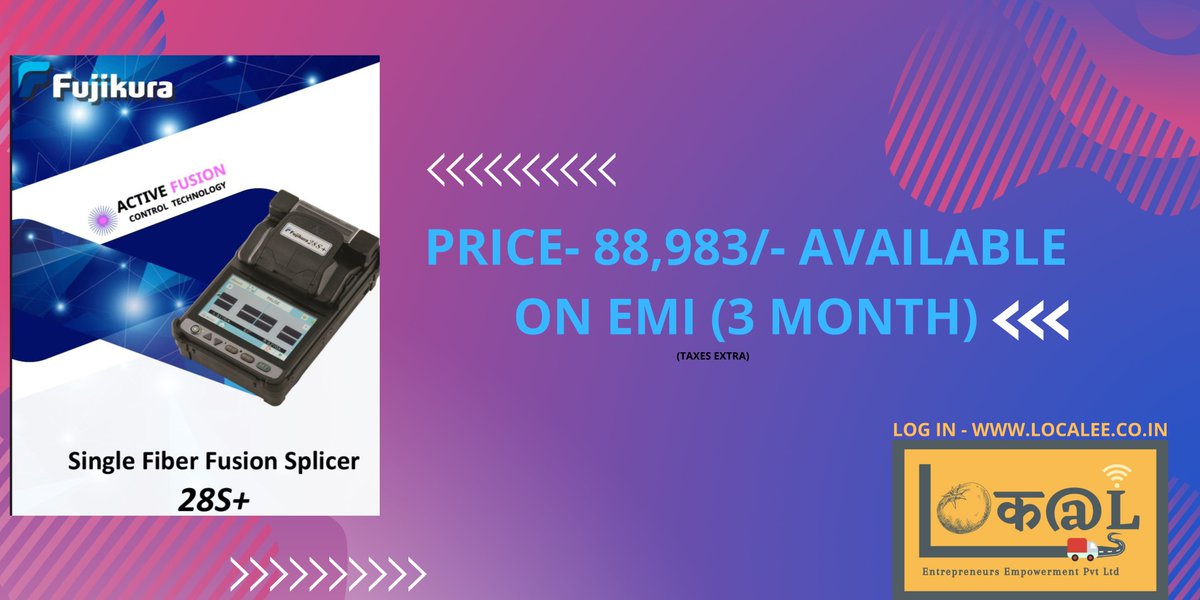 LokalEmpower's tweet photo. LIMITED TIME OFFER!!!
Single fiber fusion splicer 28S+
Price- 88,983/-
(ON EMI)
available on https://t.co/yxLwZYOdkr https://t.co/wOZYD4F4AO