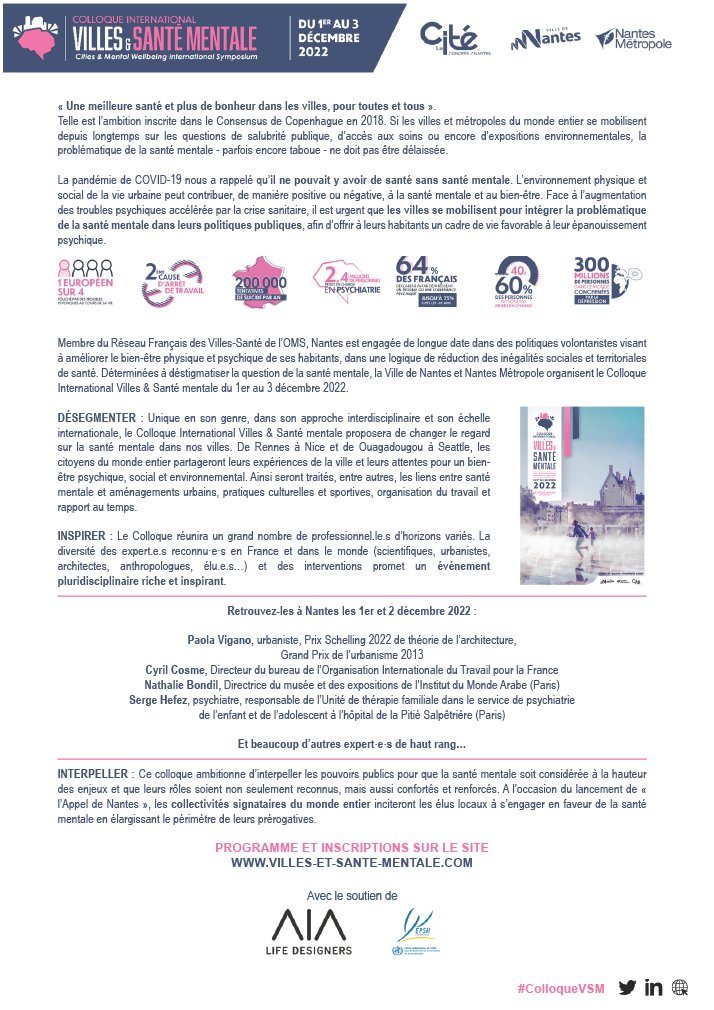 Colloque International Villes & Santé mentale tweet media