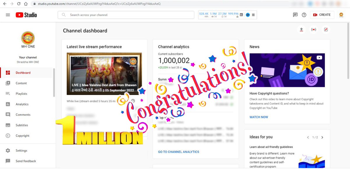 Shraddha MH ONE Channel Complete 1 Million Subscribers on Youtube Channel, Happy Day Today #ShraddhaMHONE #Shraddhamhone @mhonemusic @mhonenews @vijaysethi86 @VisheshtaA #श्रद्धाmhone