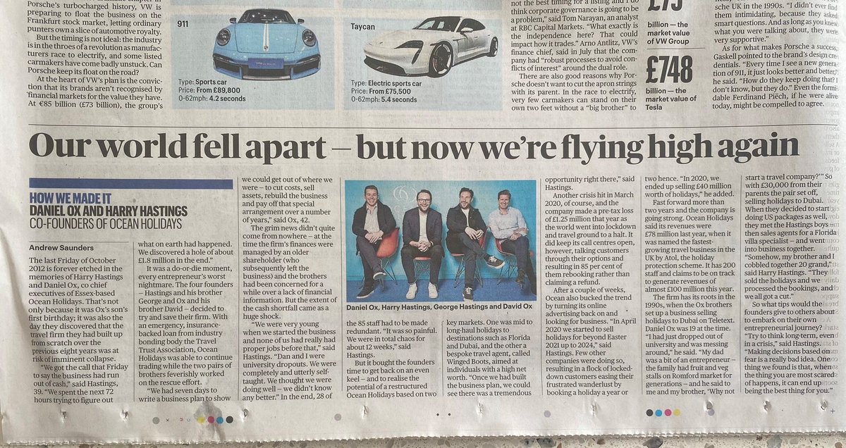Ocean_holidays's tweet photo. Our Co-CEOs @Harry1066 and Daniel Ox spoke to @andymsaunders for @thetimes "How I made it" feature this weekend.  Find out how the Ocean Holidays business bounced back from potential collapse to being named the fastest growing travel brand by ATOL. 

https://t.co/F2phmR29vn https://t.co/VjCDBBu1J7