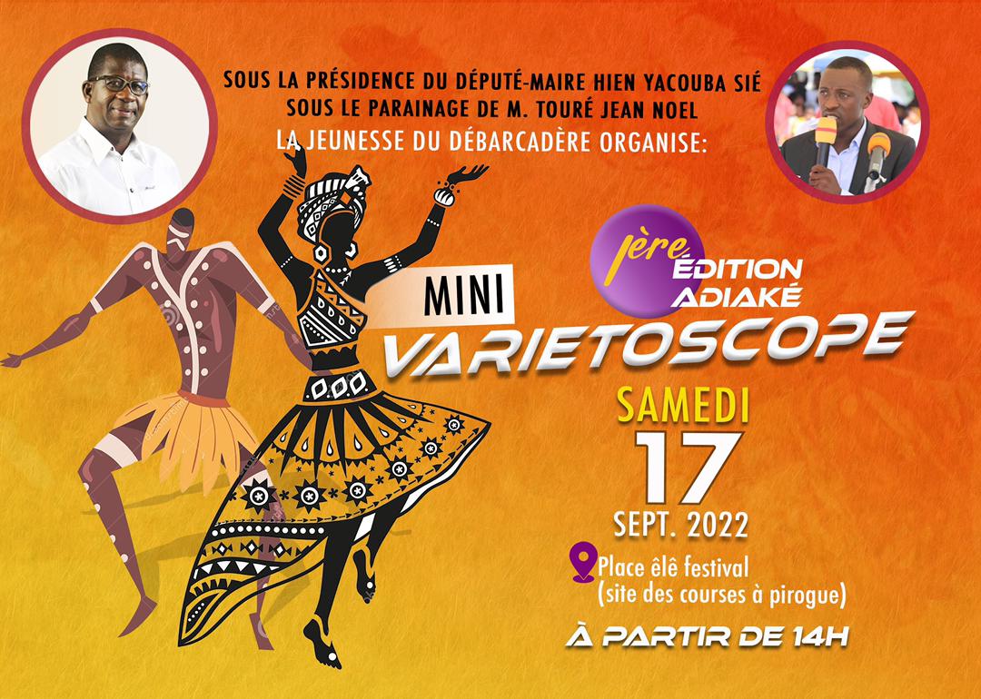 Adiake24's tweet photo. Activité socioculturelle
Sous la Présidence du Député Maire d'Adiaké, Hien Sié Yacouba et sous le Parrainage de M. Touré Jean Noel, la Jeunesse du débarcadère organise sa 1ere édition du mini varietoscope ce samedi 17 septembre 2022 à partir de 14h à la Place Êlè Festival. https://t.co/afd2X0kuxl