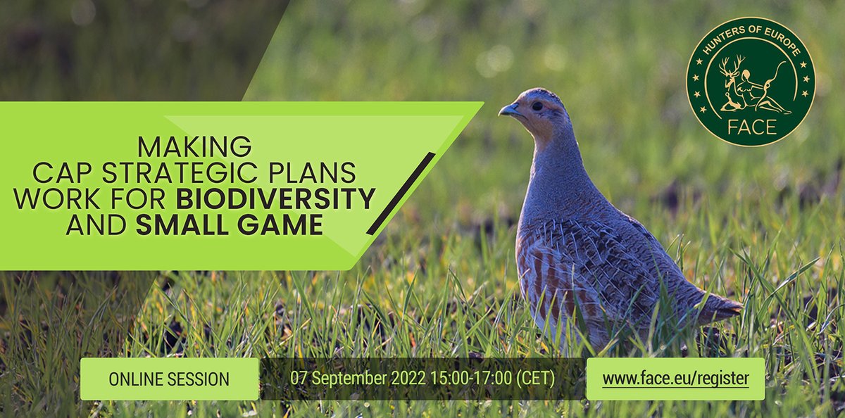📽 Join the #CAP debate! 💬 

🗓 7.09.22 – 3-5 PM CET 

📺 Online webinar: Experts on how to restore #farmland #biodiversity! 

✍️ Register now! face.eu/register 

#CommonAgriculturalPolicy #ForNature