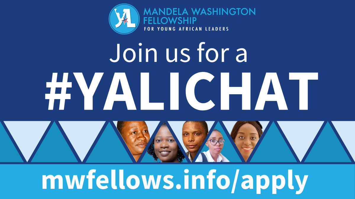 Reminder: join us for a #YALIChat about the #YALI2023 application tomorrow, Tuesday, Sep 6 @ 12:00-16:00 GMT. #MandelaFellows Alumni will also join and share their perspectives. See you then! <a href="/YALINetwork/">YALI Network</a> <a href="/ECAatState/">Educational & Cultural Affairs—U.S. Dept. of State</a> <a href="/AsstSecStateAF/">Bureau of African Affairs</a>