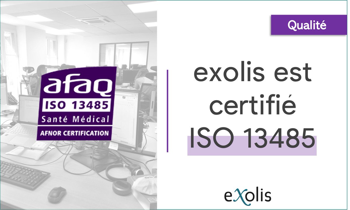 exolis annonce sa #certification #ISO13485 – Dispositifs médicaux. Cette reconnaissance accordée par l'<a href="/AFNOR/">AFNOR</a> prouve la conformité de notre système de management de la qualité aux exigences réglementaires et aux besoins de nos clients.