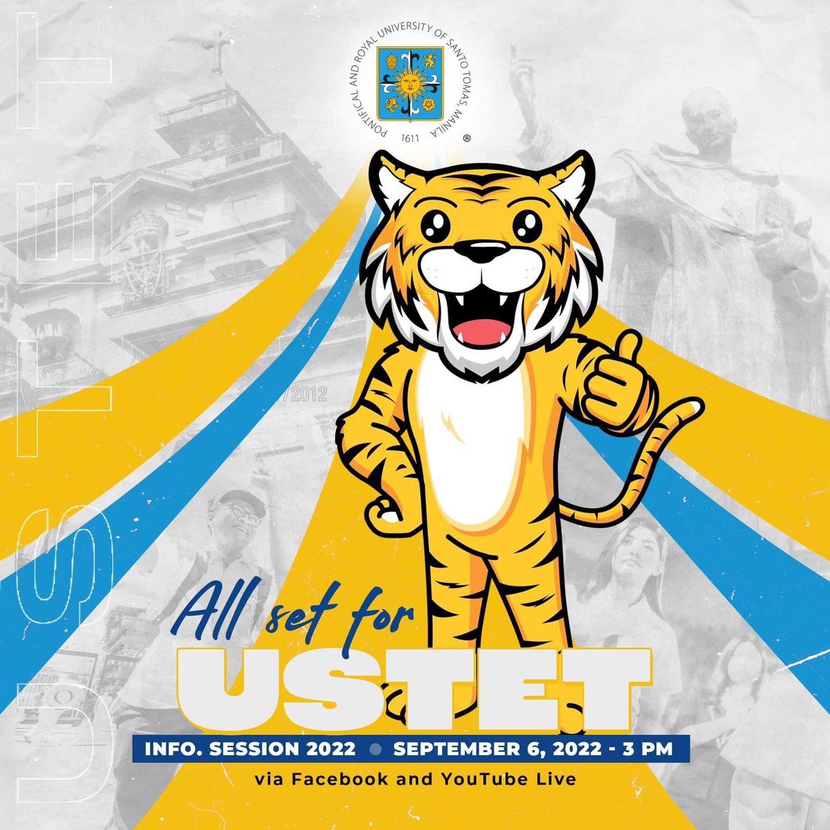 USTofad's tweet photo. Brace yourselves for the return of USTET, future Thomasians!

Get firsthand information on what to expect this testing season from the officials of the University this September 6, 2022, Tuesday at 3pm. https://t.co/4CoLljtfA9