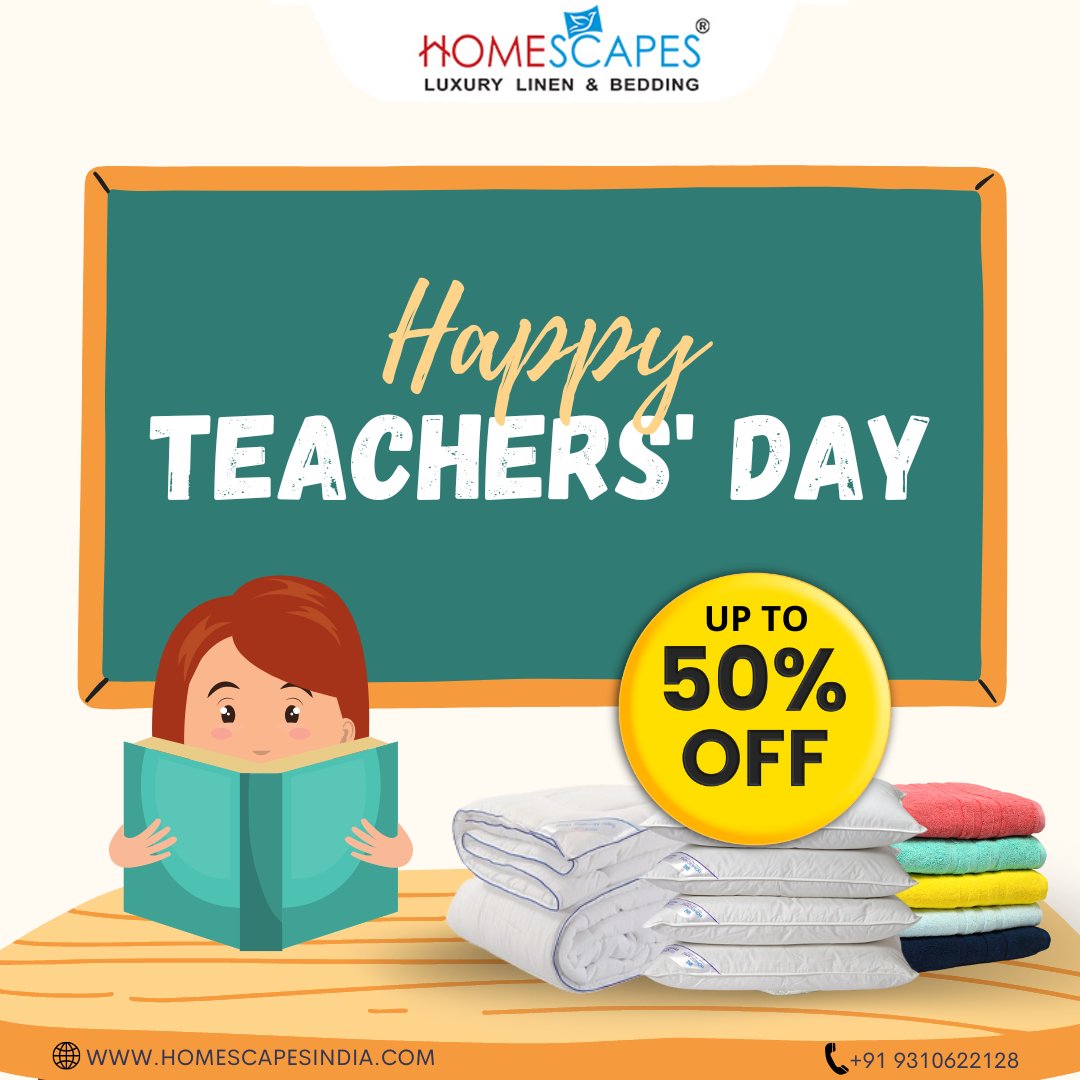 homescapesind's tweet photo. Happy Teacher's Day! 🙂
🛒Shop  - https://t.co/h2qCBKWtjX
Exclusive offers-🤩
50% off on Kite dohars 
30% off on Pastels Club dohars 
25% off on Mattress Toppers and Bath Linen
10% off on all other products

#happyteachersday https://t.co/rZobpTdF2b