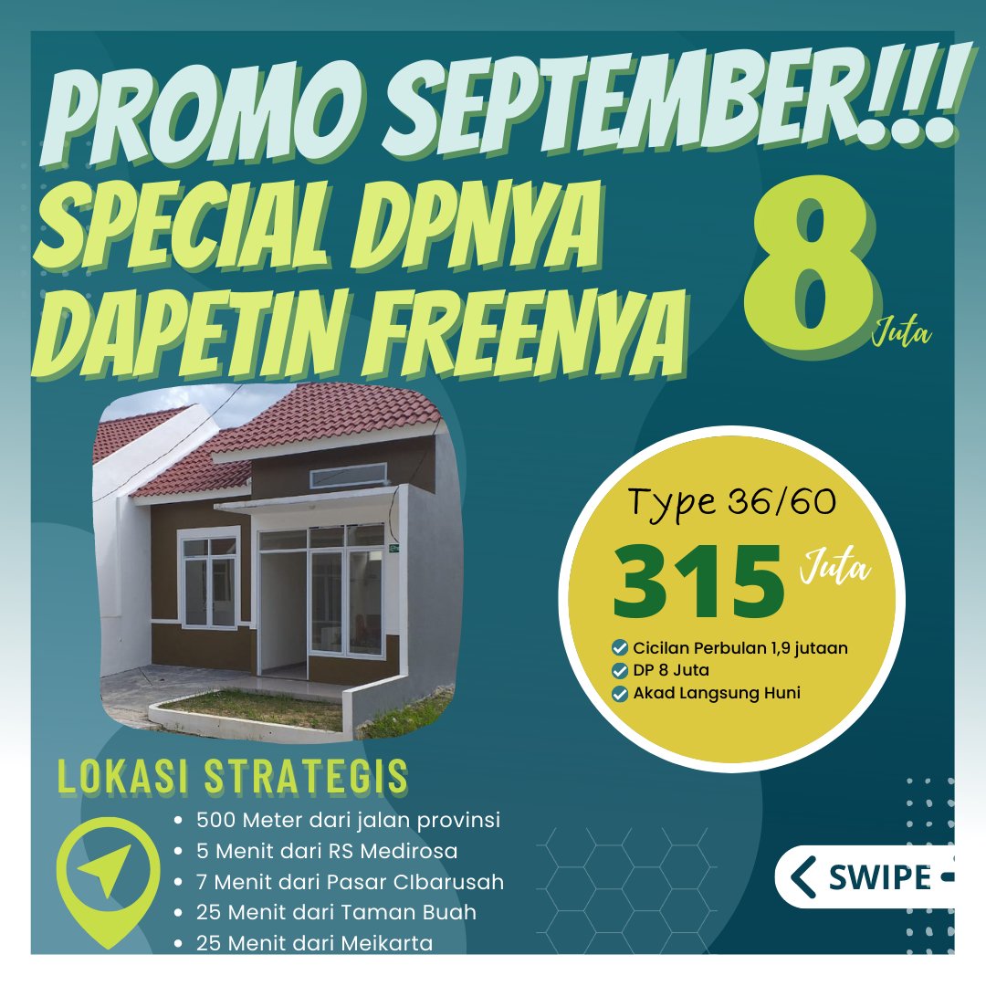 griyapratamare1's tweet photo. PROMO SEPTEMBER..
Spesial DPnya, Dapetin Freenya
#kpr #kprsyariah #kprrumah #kprbtn #kprjabodetabek #jualrumahkomersil #jualrumahkomersilmurah #jualrumah https://t.co/jVB6pqDIyp