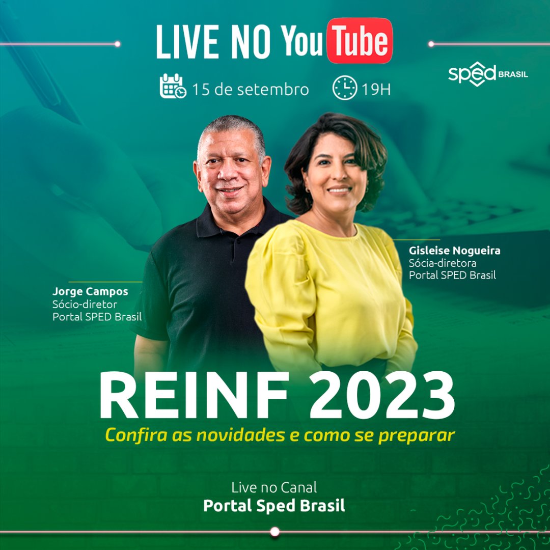 spedbrasil's tweet photo. Fique atualizado sobre a REINF 2023. Participe da nossa próxima live no YouTube "REINF 2023: Novidades e como se preparar", ao vivo, com os especialistas Jorge Campos e Gisleise Nogueira. Participe!

#live #reinf #sped #spedbrasil #youtube #contabilidade #reinf2023 https://t.co/Amsz3o6cft