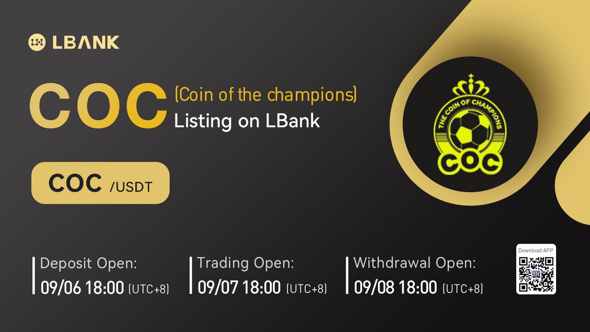 LBank_Exchange's tweet photo. 🗽 New #listing

🌠 $COC(Coin of the champions) will be listed on LBank！@CoinofChampions

COC is the first Token supported by past and present athletes that has multiple purposes and objectives.

❤️ Details: https://t.co/Z4SFacqvvy https://t.co/fIyWeJL7Jq