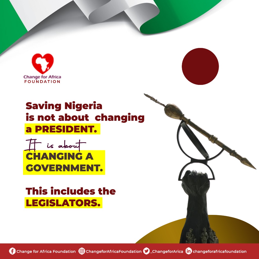 _ChangeAfrica's tweet photo. Happy new week Capable Change Agents.
As you step into this week don't forget that -
Saving Nigeria is not about changing a President. It is about Changing a Government. This includes the Legislators.
#ASUUStrikeMustEnd #GODEBATE #goodgoverance #NewNigeria #ASUU #LoudlyNigerian https://t.co/uJO5nWcDd1