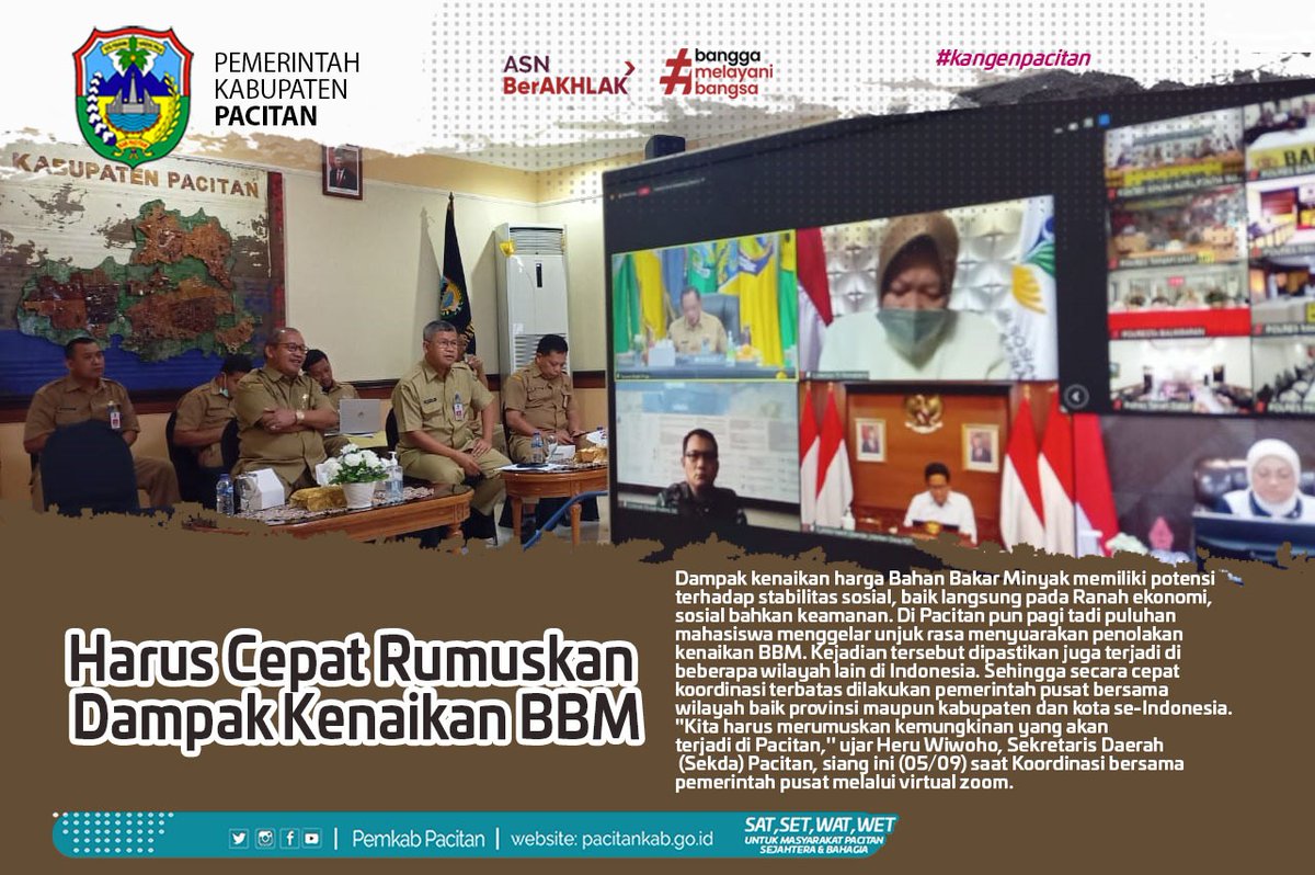 PemkabPacitan's tweet photo. Harus Cepat Rumuskan Dampak Kenaikan BBM

"Kita harus merumuskan kemungkinan yg akan terjadi di Pacitan," ujar Heru Wiwoho, Sekda Pacitan, siang ini (05/09) saat Koordinasi bersama pemerintah pusat melalui virtual zoom.

https://t.co/27S2RlRk7U
#pacitan #heruwiwoho #sekdapacitan https://t.co/X2tx6WWyU6