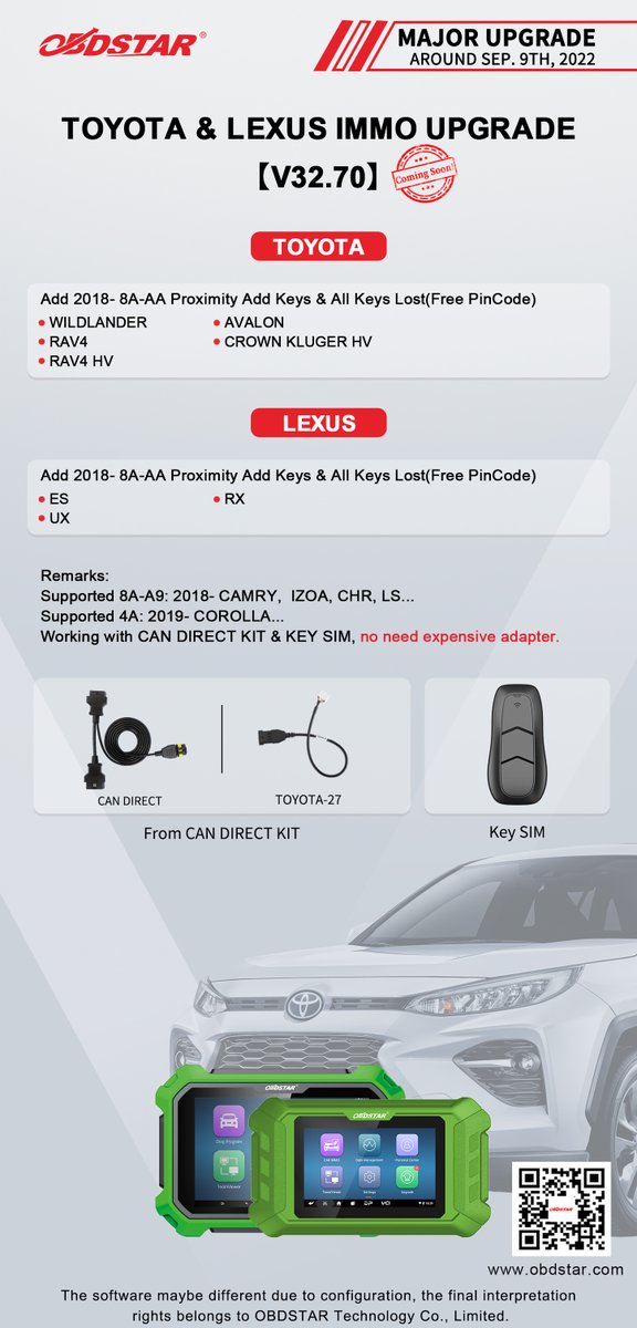 ObdstarTec's tweet photo. #OBDSTAR #Car #IMMO #ComingSoon
#MajorUpgrade
HONDA &amp; ACURA IMMO UPGRADE【V31.56】
TOYOTA &amp; LEXUS IMMO UPGRADE【V32.70】

#Immo #antitheft #immoblizer #keyprogramming #KeyMasterDpPlus #KeyMaster5 #autorepair #locksmiths #HONDA #TOYOTA https://t.co/oVRS6GvXep