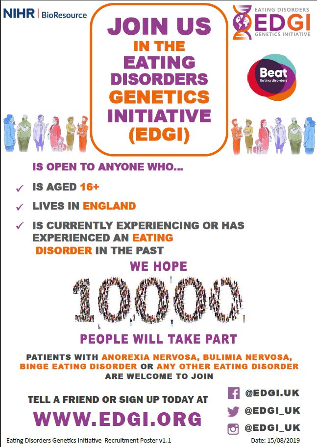 KMMH_Research's tweet photo. KMPT are supporting the Eating Disorders Genetics Initiative(@EDGI_UK) and encourage anyone with an #eatingdisorder to sign up and join the 10,000 people helping to make a change in #mentalhealth research. Sign up at https://t.co/1sgfbeC9r4 
@NIHRresearch @NIHRMaudsleyBRC @BeatED https://t.co/XfXBunYJTZ